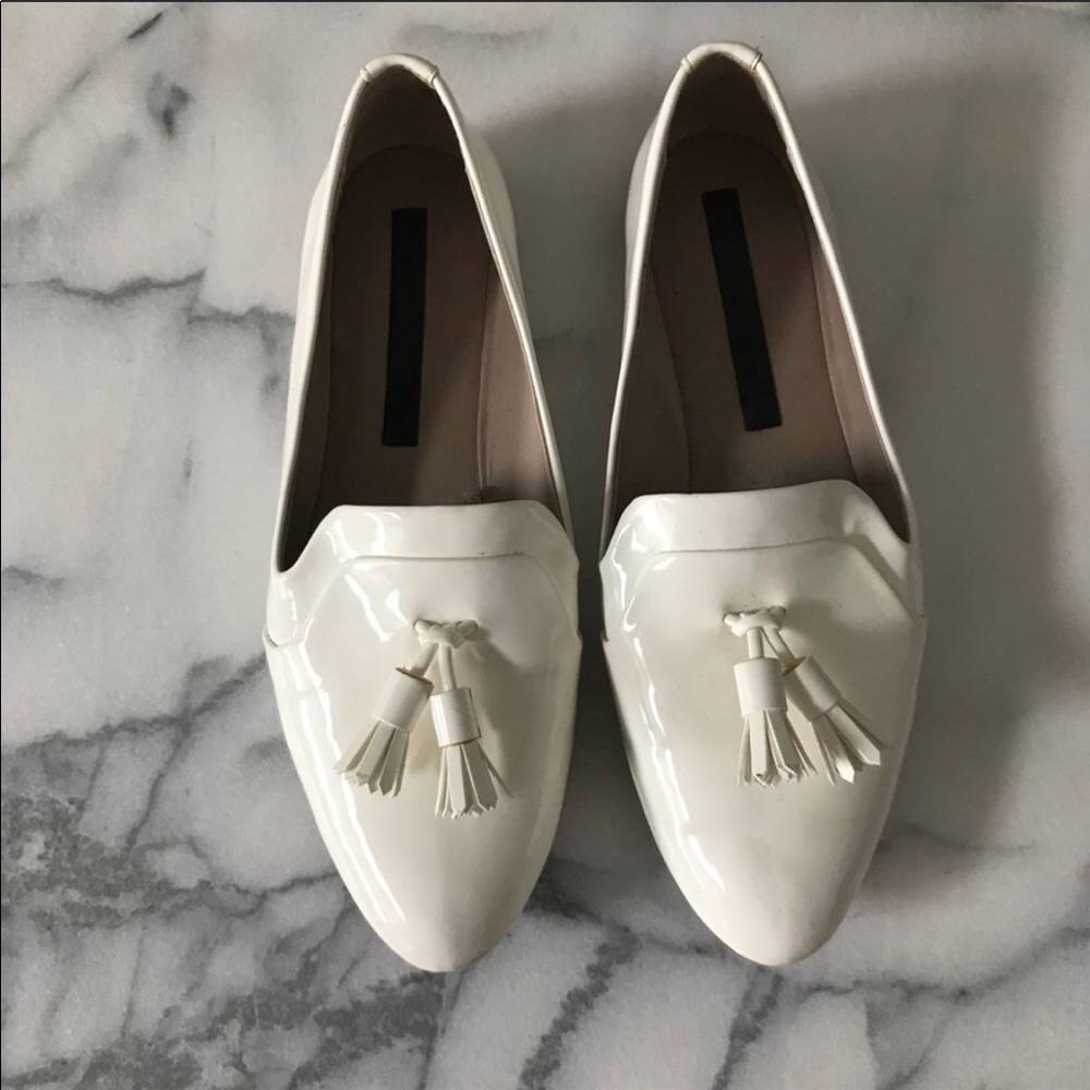 Zara glossy white loafers